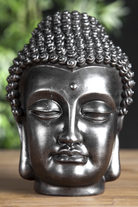 Soška Buddha Kopf 25cm strieborná čierna