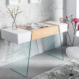 Stolík- Písací stôl Onyx 120cm biela sklo-dub